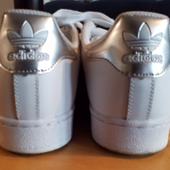 Adidas Superstar White and Silver Sneakers - Picture 2 of 6